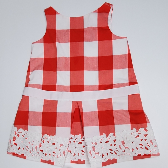 {Janie & Jack} Red and White Gingham Check Dress with Lace & Sandals - Picture 2 of 9